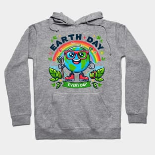 Earth Day Every Day Rainbow Funny Earth Wearing Red Glasses Hoodie